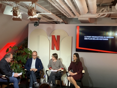 François Sorel, Jimmy Fusil, Amélie Dibon, Karine Pierre-Louis. 3e table ronde Netflix (Paris)