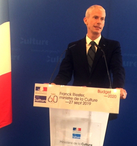 Franck Riester présente le budget 2020 au ministère de la Culture, le 27 septembre 2019