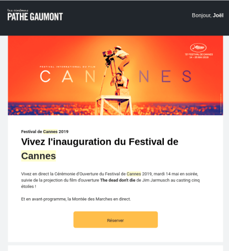 Diffusion au cinéma cérémonie d'ouverture