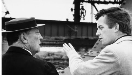 Buster Keaton et Gerald Potterton durant la production de The Railrodder en 1965